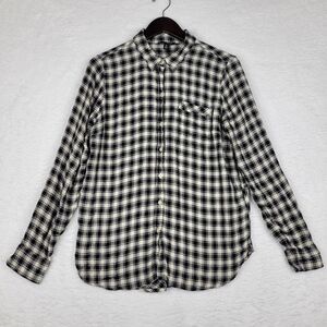 Lucky Brand Shirt Womens Medium M Black‎ White Long Sleeve Button Up Relaxed
